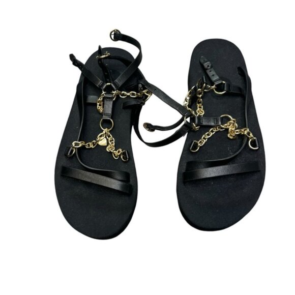NEW* MAJE Frankie Black/Gold Chain And Charm-Embellished Leather Sandals Size 37 - Picture 3 of 8